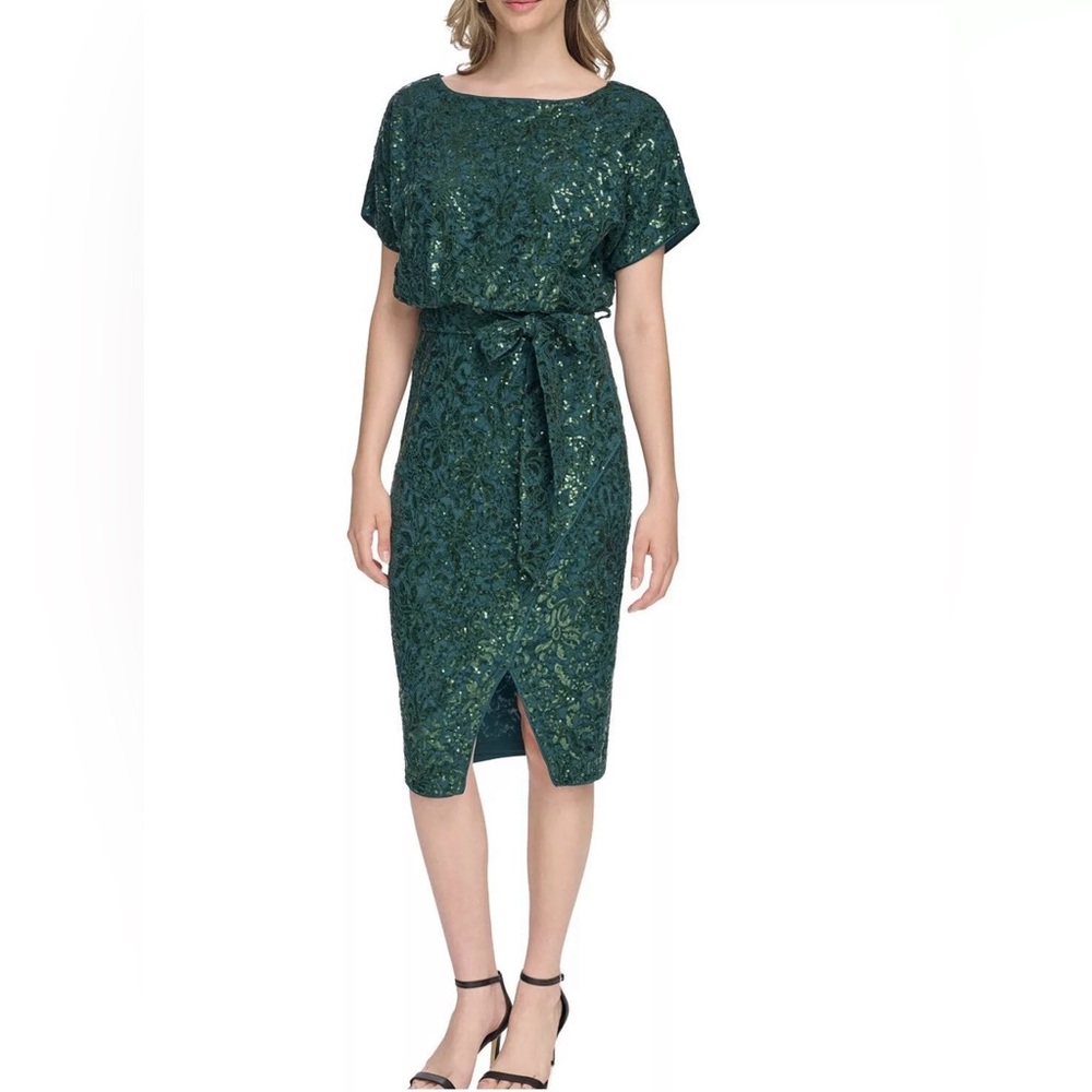 Sequin Dress Party Floral-Lace Blouson Wrap Dress kensie Brand Sz 6 - NEW